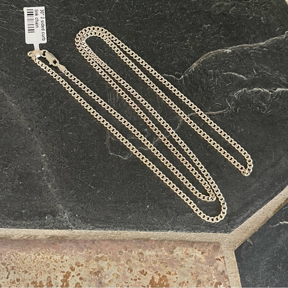 Unisex Sterling Silver Curb link Chain Necklace 30” long